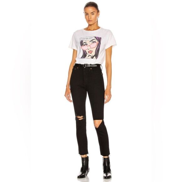 ReDone 90’s High Rise Ankle Crop in Jet Black with Rips Size 25 - Picture 1 of 12
